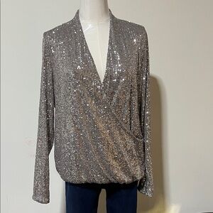 Silver Sequin Wrap Top